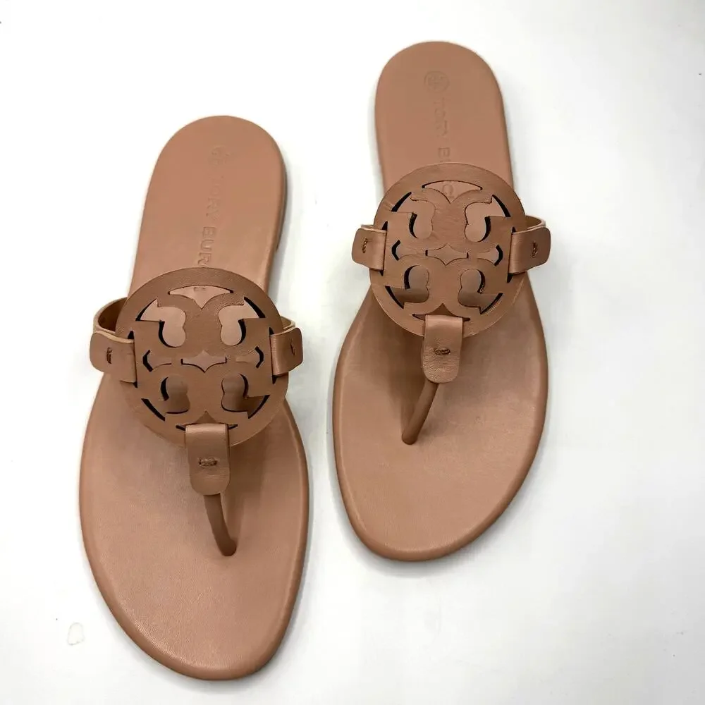 NEW NWT Tory Burch Miller Soft Calf Leather Sandals in Light Sand  US 9